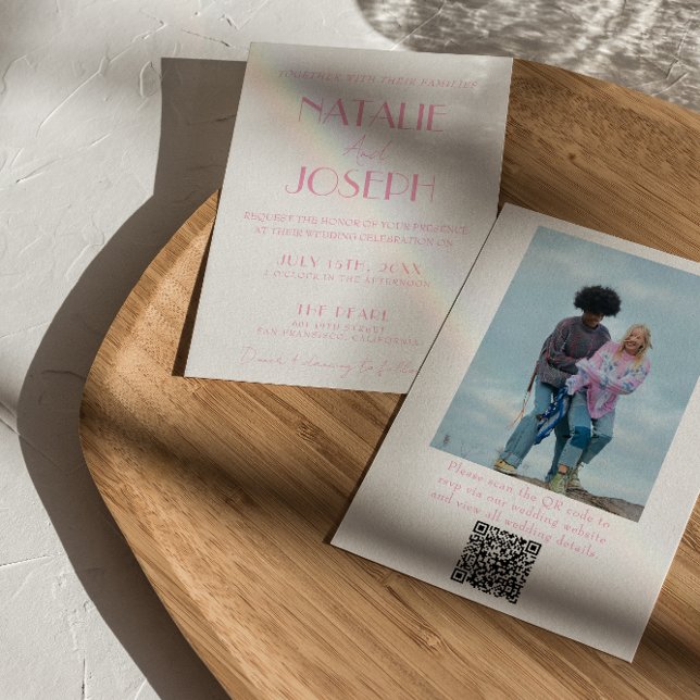 Elegant Pink Minimalist Wedding Photo QR Code Invitation (Creator Uploaded)