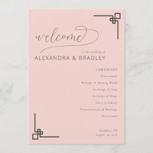 Elegant Pink Minimalist Wedding Schedule Program