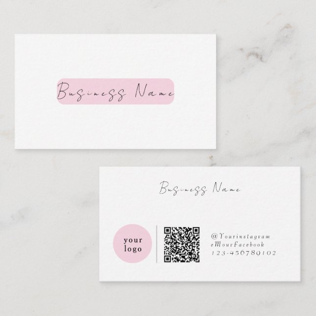 Elegant Pink Minimalist  with QR Code Business Card (Front/Back)