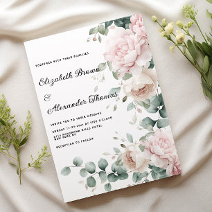 Elegant pink mint eucalyptus peony floral wedding invitation
