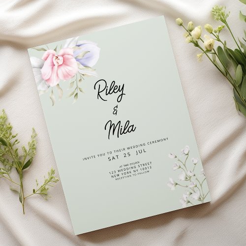 Elegant pink mint green lilac flower Wedding Invitation