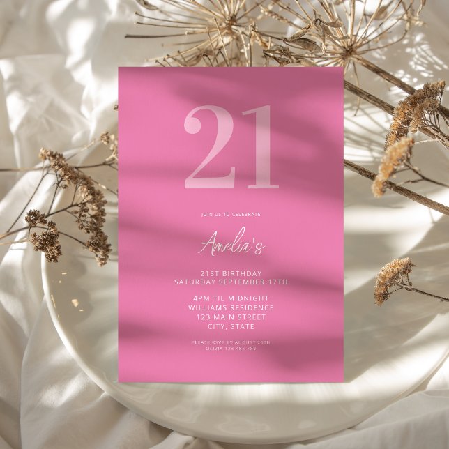 Elegant Pink Modern 21st Birthday Invitation (Creator Uploaded)