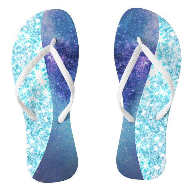 Elegant Pink Modern gradient galaxy glitter star Flip Flops (Footbed)