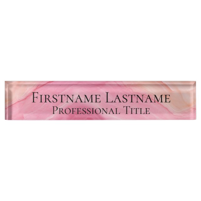 Elegant Pink Modern Marble Acrylic Desk Name Plate (Front)