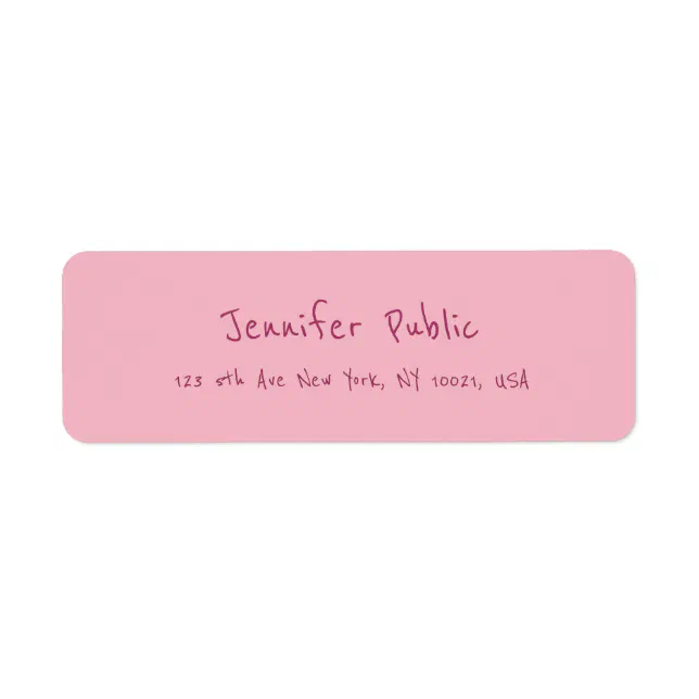 Elegant Pink Modern Plain Handwritten Script Text Label | Zazzle