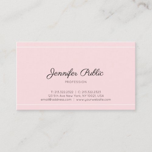 Elegant Pink Modern Professional Script Plain Luxe Business Card
