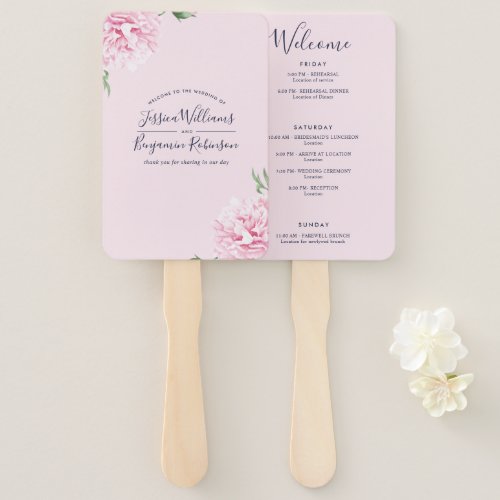 Elegant Pink Modern Welcome Itinerary Hand Fan
