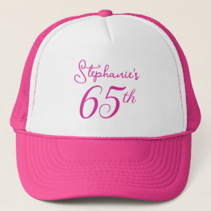 Elegant Pink Monogram 65th Birthday Trucker Hat
