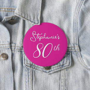 Elegant Pink Monogram 80th Birthday Party Button