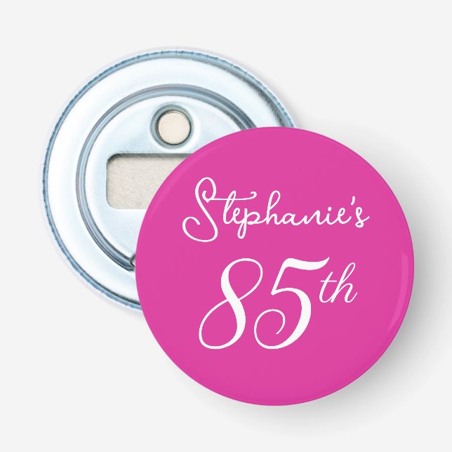Elegant Pink Monogram 85th Birthday Party Bottle Opener (Front)