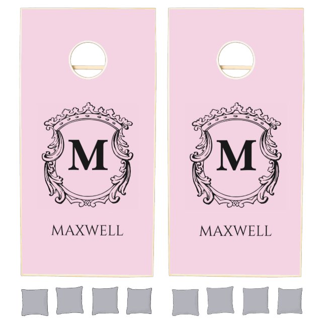Elegant Pink Monogram Crest  Cornhole Set (Set)