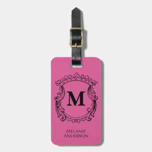 Elegant Pink Monogram Crest  Luggage Tag