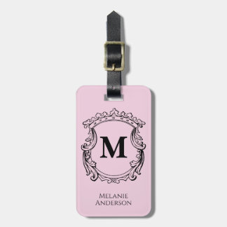Elegant Pink Monogram Crest Luggage Tag