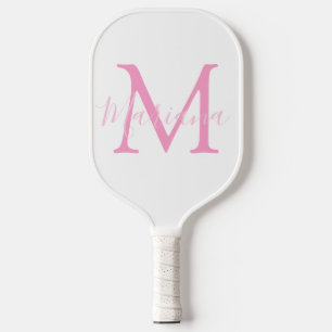 Elegant Pink Monogram & Custom Name Minimalist Pickleball Paddle