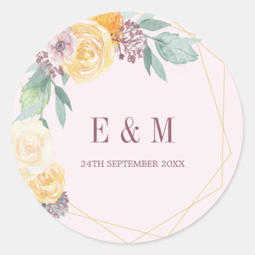 Elegant  Pink Monogram Floral Chic Classic Round Sticker