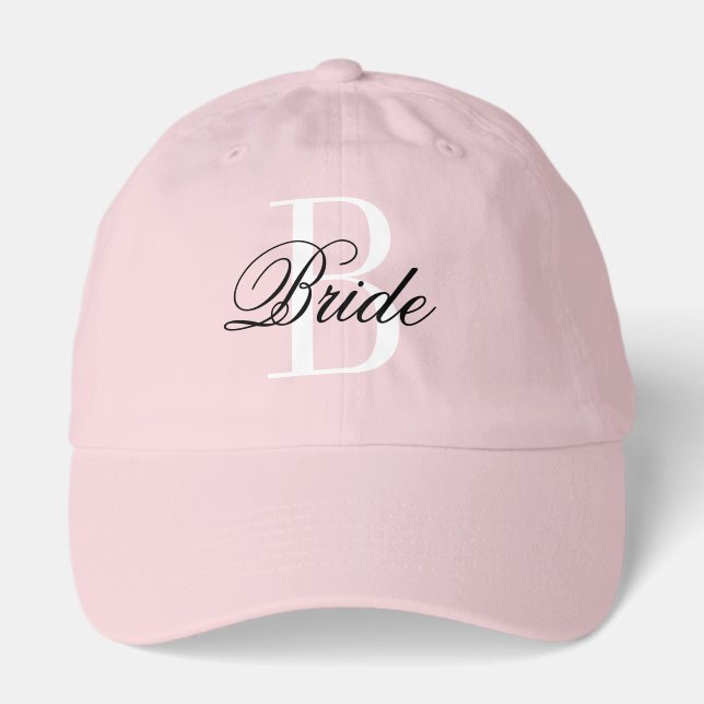 Elegant pink monogram hat for bride (Front)