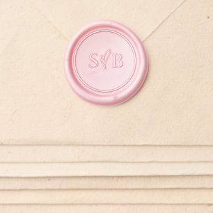 Elegant Pink Monogram Heart Initial  Wax Seal Sticker
