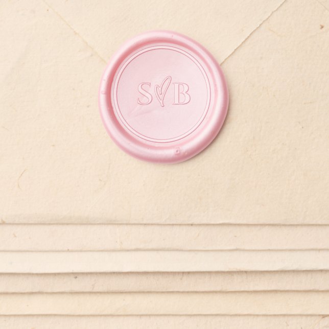 Elegant Pink Monogram Heart Initial  Wax Seal Sticker (Front)