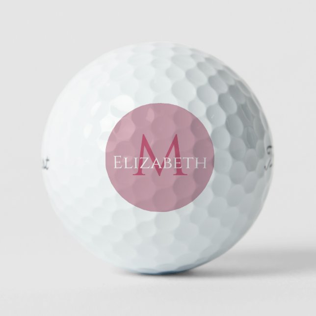 Elegant Pink Monogram Initial & Name Personalized Golf Balls (Front)