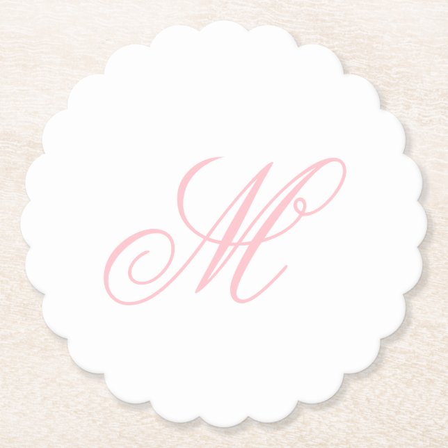 Elegant Pink Monogram Initial  Paper Coaster (Front)