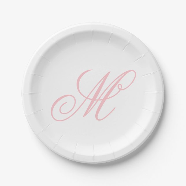 Elegant Pink Monogram Initial  Paper Plates (Front)
