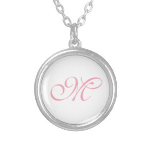 Elegant Pink Monogram Initial Silver Plated Necklace