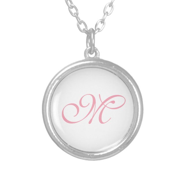 Elegant Pink Monogram Initial  Silver Plated Necklace (Front)