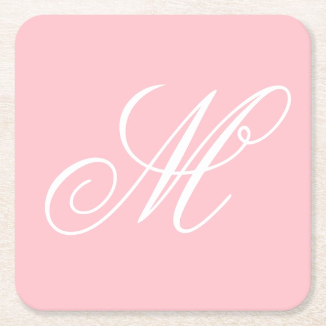 Elegant Pink Monogram Initial  Square Paper Coaster (Front)