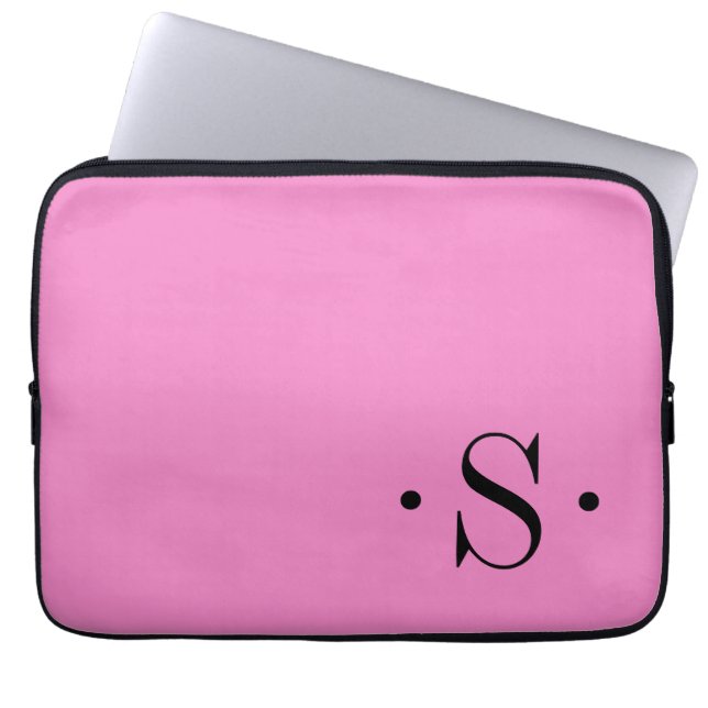 Elegant Pink Monogram Laptop Sleeve (Front)