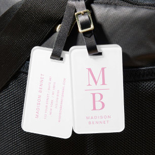 Elegant Pink Monogram Luggage Tag