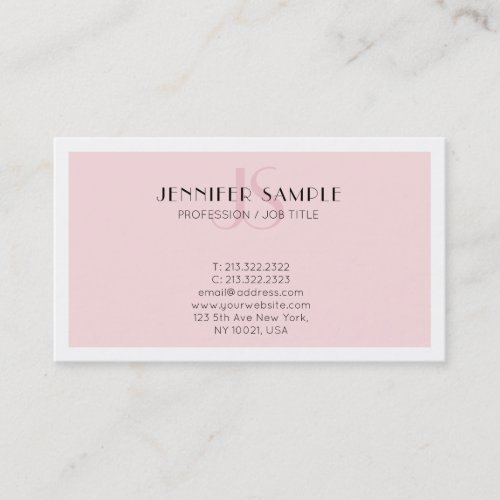 Elegant Pink Monogram Modern Sleek Plain Trendy Business Card