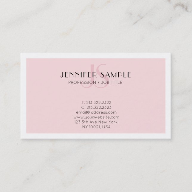 Elegant Pink Monogram Modern Sleek Plain Trendy Business Card (Front)