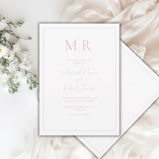 Elegant Pink Monogram Modern Wedding Invitation