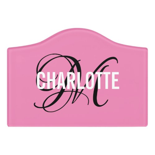 Elegant pink monogram name door sign