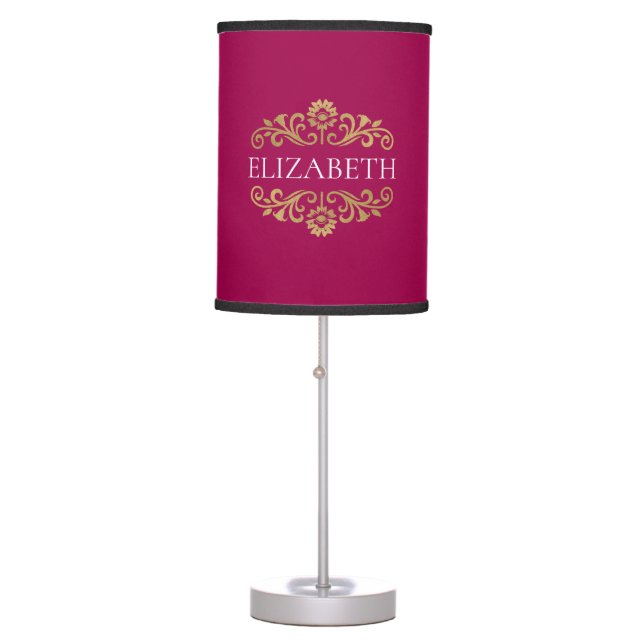 Elegant Pink Monogram Name Table Lamp (Front)