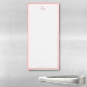 Elegant Pink Monogram Two Border Magnetic Notepad