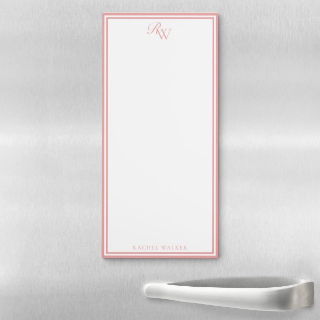 Elegant Pink Monogram Two Border Magnetic Notepad (In Situ)