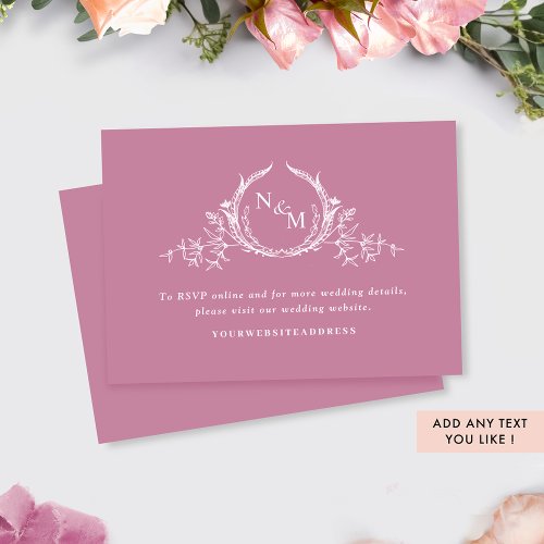 Elegant Pink Monogram Wedding Details  Website Enclosure Card