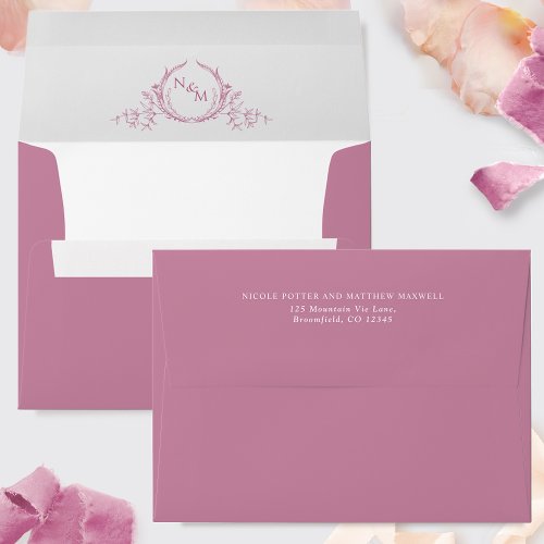 Elegant Pink Monogram Wedding Invitation Envelope