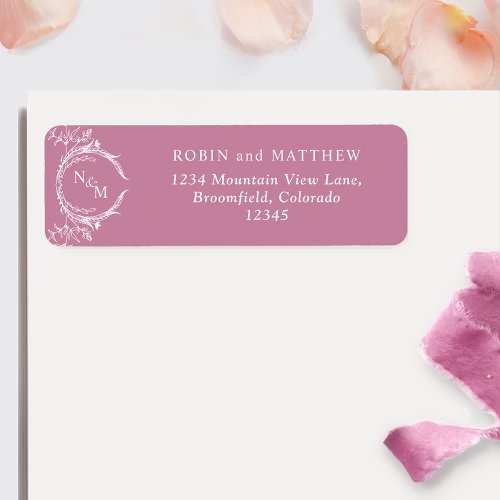Elegant Pink Monogram Wedding Return Address Label