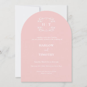 Elegant Pink Monogram white Calligraphy Wedding Invitation