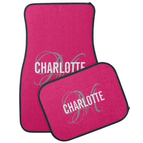 Elegant pink monogrammed car floor mat