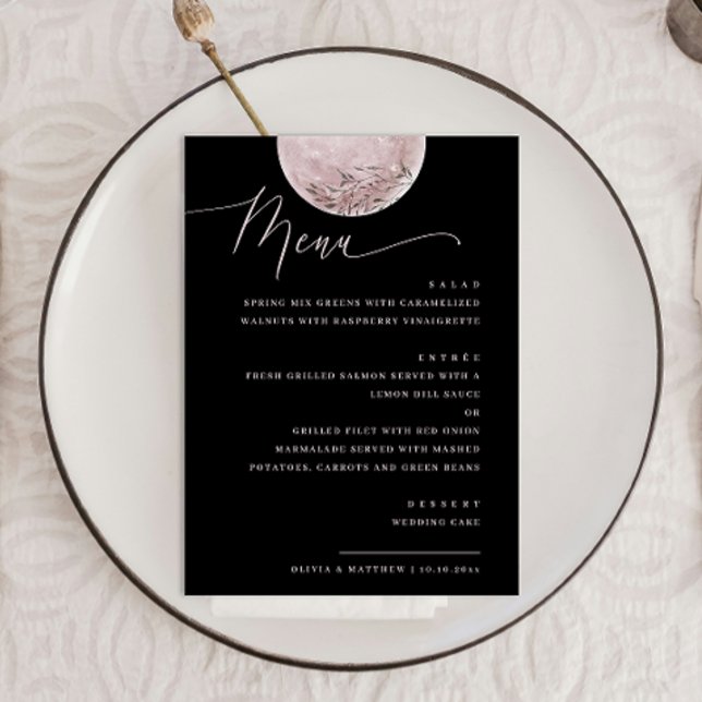 Elegant Pink Moon | Black Celestial Wedding Dinner Menu (Creator Uploaded)