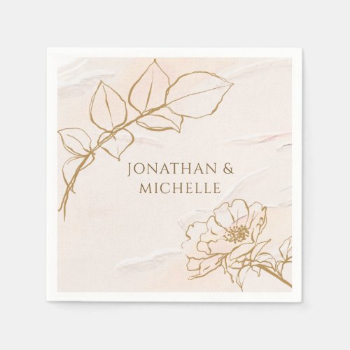 Elegant Pink Mustard Fine Art Rose Leaves Wedding Napkins