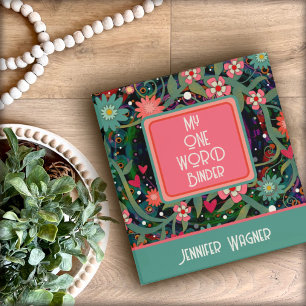 Elegant Pink Name Floral One Word 3 Ring 3 Ring Binder