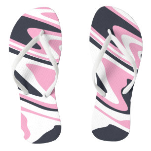 Elegant pink, navy blue and white marble look flip flops