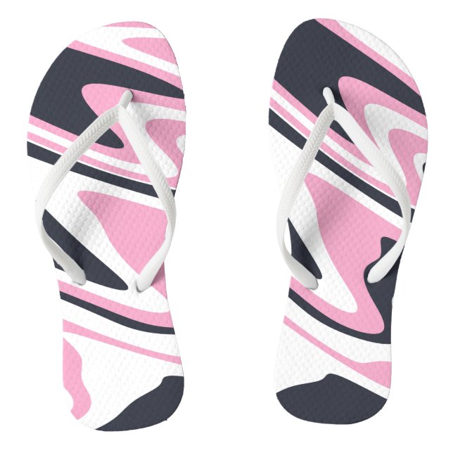 Elegant pink, navy blue and white marble look flip flops (Footbed)