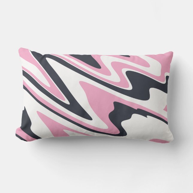 Elegant pink, navy blue and white marble look lumbar pillow (Front)