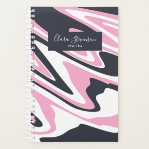 Elegant pink, navy blue and white marble look planner