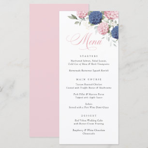 Elegant Pink & Navy Blue Hydrangea Wedding Menu